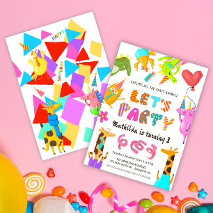 Invitation Tous les fêtards Animaux Zoo Anniversaire
