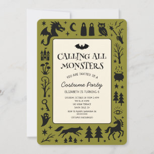 Invitation Tous les monstres mignons Anniversaire Halloween