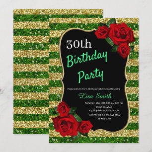 Invitation Tous roses rouges de parties scintillantes de vert