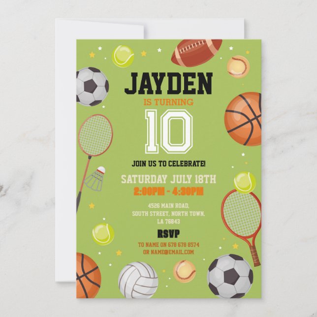 Invitation Tous Sports Anniversaire Fête Football Football So (Devant)