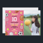 Invitation Tous Sports Anniversaire Football Football Soccer<br><div class="desc">Tous Sports Anniversaire Football Football Photo Pink Girl invitation, parfait pour tout âge! MODIFIEZ SIMPLEMENT LE TEXTE POUR CONVENIR À VOTRE PARTI. Impression arrière incluse.</div>