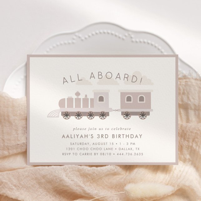 Invitation Tout À Bord ! Filles Train fête d'anniversaire (Customize this adorable dusty pink choo choo train invitation!)