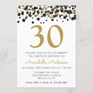Invitation Tout âge Adulte Anniversaire Noir Parties scintill