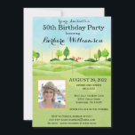 Invitation Tout âge Anniversaire Fête Photo Golf Party<br><div class="desc">Cette invitation festive et colorée à la fête d'anniversaire a un thème de golf et il est parfait pour un Golfeur. Il dispose d'un panier de golf avec des clubs de golf sur un terrain de golf, Beaucoup à personnaliser pour rendre approprié pour votre propre événement ainsi qu'une photo. Nous...</div>