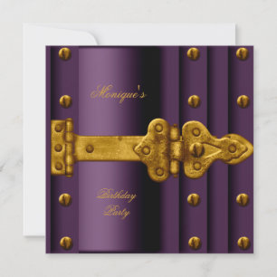 Invitation Tout âge Anniversaire Fête Plum Purple Gold Lock