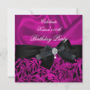 Invitation Tout âge Anniversaire Fête Rose Damas Noir Blanc 2