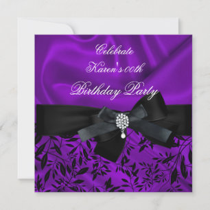 Invitation Tout âge Anniversaire Fête Violet Damas Noir Blanc