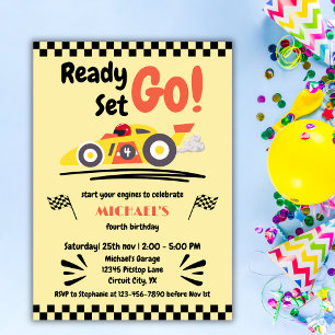 Invitation Tout âge Anniversaire Prêt Partir Jaune Voiture De