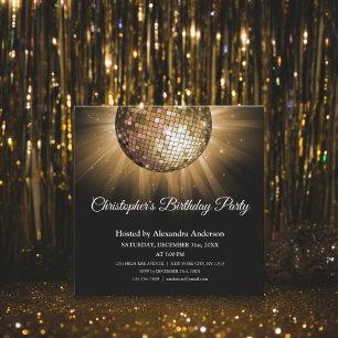Invitation Tout âge Anniversaire Soirée Gold Sparkle Disco Ba