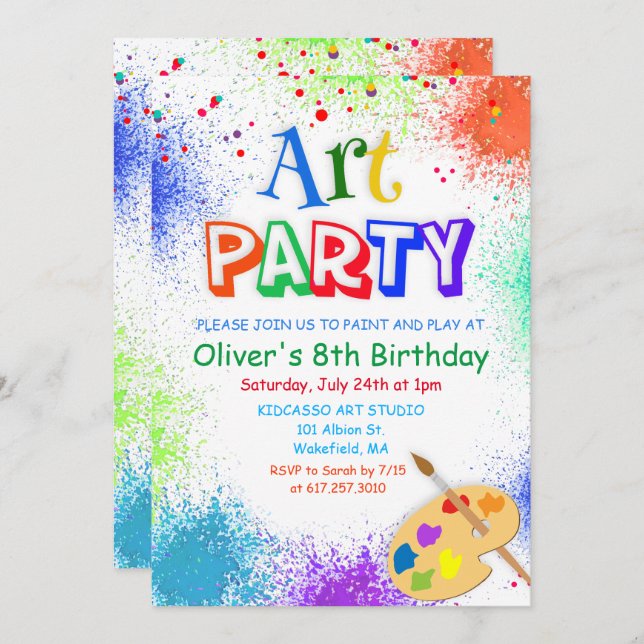 Invitation TOUT AGE Art Party Paint Party Anniversaire Invita (Devant / Derrière)