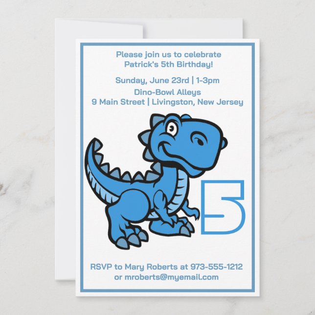Invitation Tout âge Bleu T Rex Dinosaur Anniversaire (Devant)