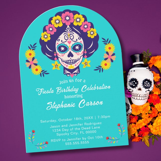 Invitation Tout âge brillant Floral Sugar Skull Anniversaire (Créateur téléchargé)