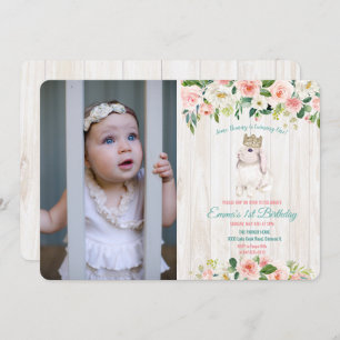 Invitation TOUT ÂGE - Bunny Floral Anniversaire Photo Invitat