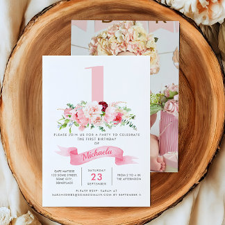 Invitation TOUT ÂGE Fête d'anniversaire de fille aux fleurs r