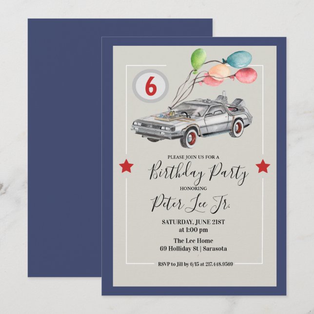 Invitation TOUT ÂGE - Fête d'anniversaire de garçon de voitur (Devant / Derrière)