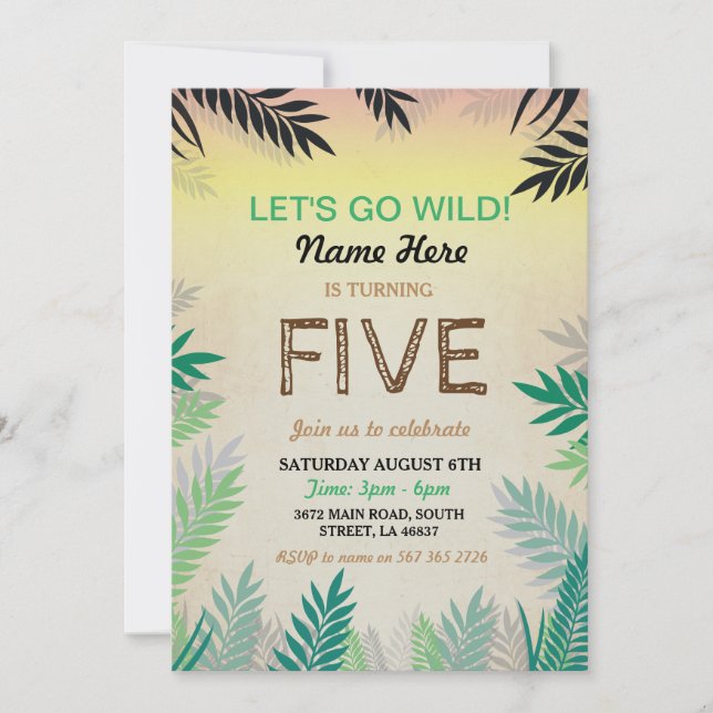 Invitation TOUT ÂGE Jungle Anniversaire Fête Safari ZOO Invit (Devant)