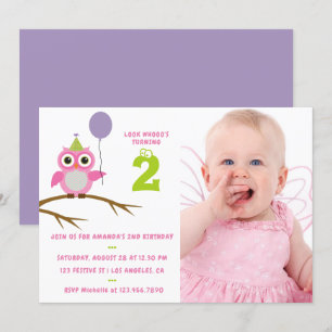 Invitation Tout âge mignon hibou bébé ou petite fille enfant 