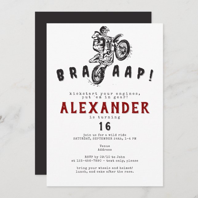 Invitation Tout âge Motocross Dirt Vélo Supercross Anniversai (Devant / Derrière)