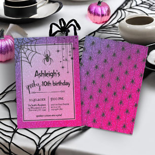 Invitation Tout âge Parties scintillant rose Araignée Hallowe
