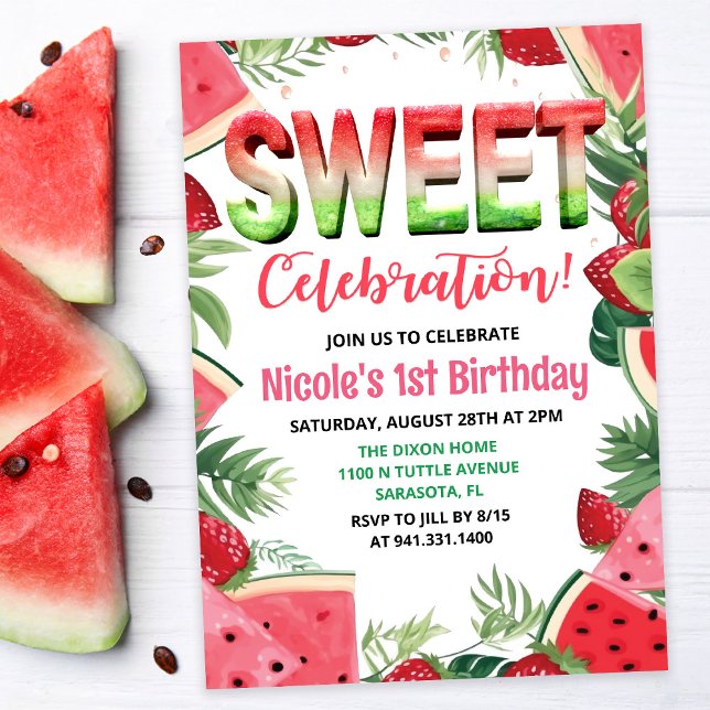 Invitation TOUT ÂGE - Pastèque Fruit Aquarelle Anniversaire (Créateur téléchargé)