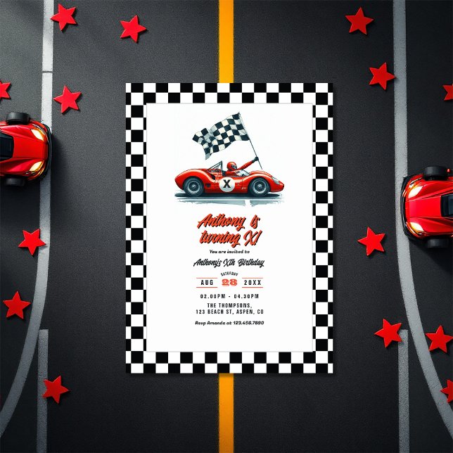 Invitation Tout âge Personnalisable Voiture de course Anniver (Any Age Customizable Race Car Birthday Party Invitation)