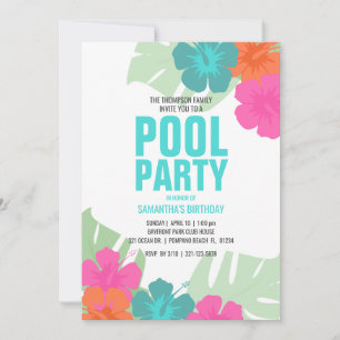 Invitation TOUT ÂGE PISCINE tropicale FÊTE D'ANNIVERSAIRE de