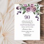 Invitation Tout âge Plum pourpre Rose 90e anniversaire Invita<br><div class="desc">Elégant Plum violet Rose 90e anniversaire Invitation Collection correspondante à Niche et Nest magasin. Avec l'aimable autorisation de : https://www.etsy.com/shop/SmallHouseBigPony</div>
