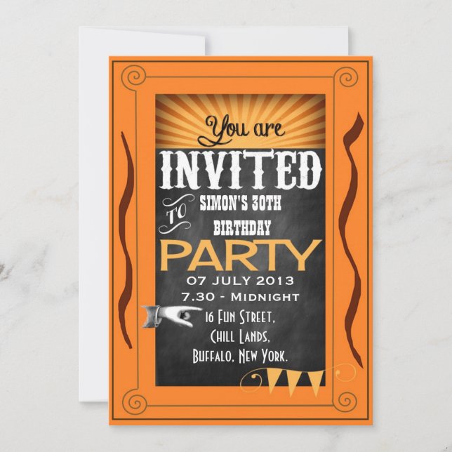 Invitation TOUT AGE Retro Chalkboard Anniversaire Fête Invita (Devant)