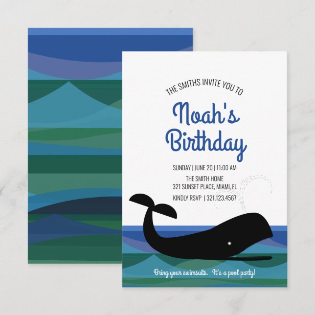 Invitation tout âge rétro OCEAN WHERE fête d'anniversaire (Devant / Derrière)