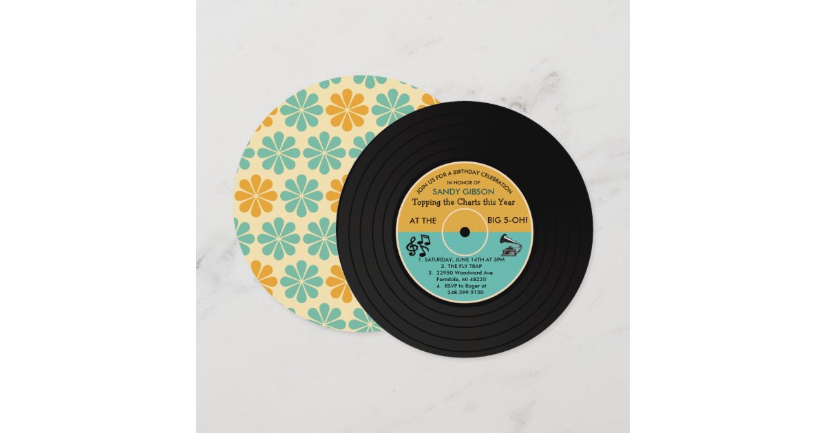 Invitation TOUT ÂGE Retro Vinyl Record Anniversaire Invitat Zazzle.fr