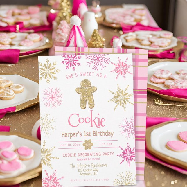 Invitation Tout Age Rose Gold Plaid Cookie Décor Anniversaire (Créateur téléchargé)