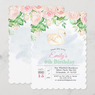 Invitation TOUT ÂGE - Swan Floral Girl Anniversaire Invitatio
