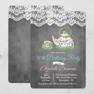 Invitation TOUT ÂGE - Tea Party Floral Anniversaire Invitatio