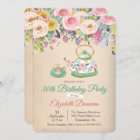 TOUT ÂGE - Tea Party Floral Anniversaire Invitatio