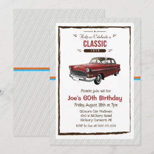 Invitation TOUT ÂGE - Voiture classique Vintage Anniversaire 