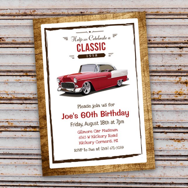 Invitation TOUT ÂGE - Voiture classique Vintage Anniversaire  (Créateur téléchargé)