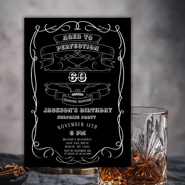 Invitation Tout âge Whiskey Étiquette 60 Adulte fête d'annive (Créateur téléchargé)