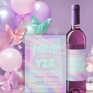 Invitation TOUT AGE Y2K iridescendance rainbow fête d'anniver