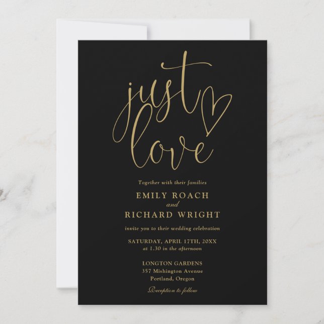 Invitation Tout Aimer En Un Mariage Noir Et Or (Devant)