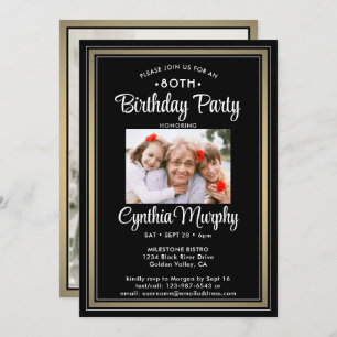 Invitation TOUT Anniversaire 2 Photo Black, White et Gold Par