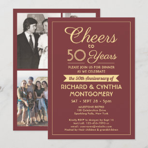 Invitation TOUT Anniversaire Acclamations Bourgogne & Or Phot