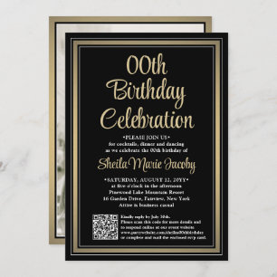 Invitation Tout Anniversaire QR Code & Photo Black and Gold P