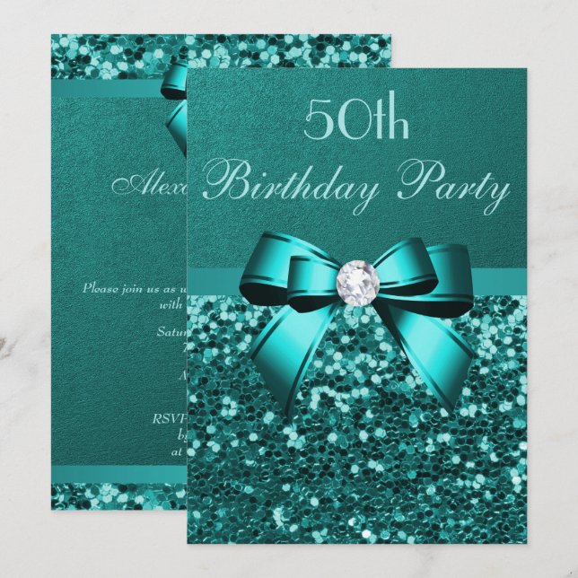 Invitation Tout arc turquoise de diamant de parties (Devant / Derrière)