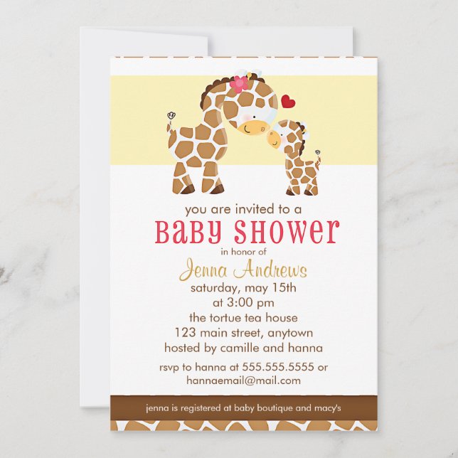 Invitation Tout Baby shower de Girafe Coupe du genre (Devant)