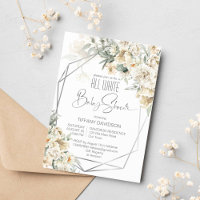 Tout blanc baby shower argenté cadre floral