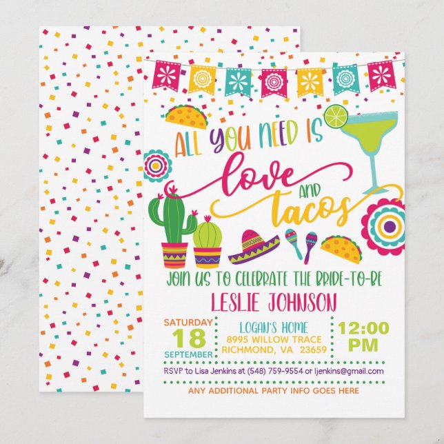 Invitation Tout ce dont vous avez besoin c'est d'amour & Taco (Devant / Derrière)