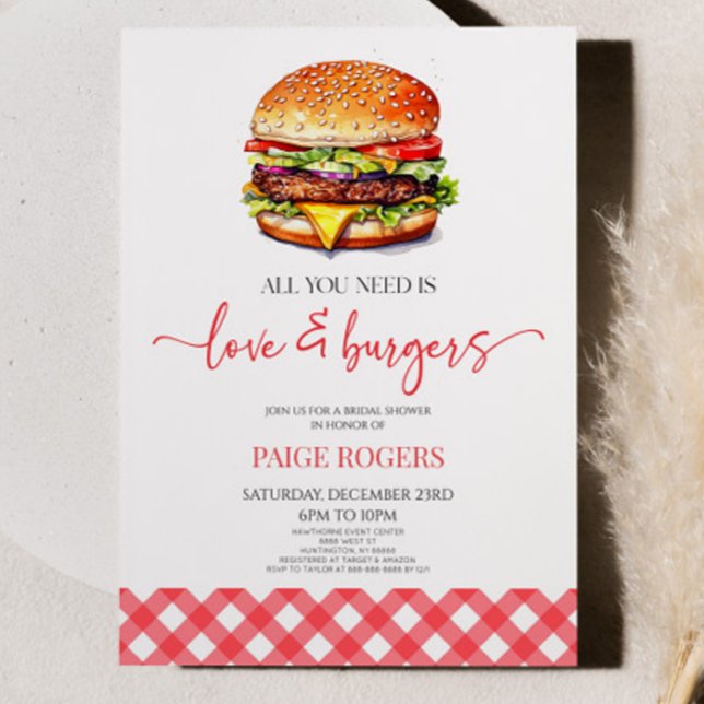 Invitation Tout ce dont vous avez besoin est Amour et Burgers (Créateur téléchargé)