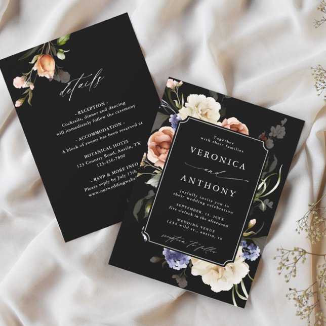 Invitation Tout dans un jardin Cadre Floral Mariage Black Inv (Créateur téléchargé)