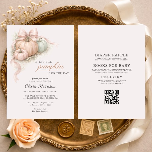 Invitation Tout dans un petit noeud rose de bébé citrouille B (Créateur téléchargé)