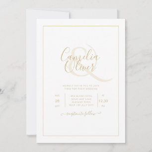 Invitation Tout-en-1 Elegant Classic Gold Texte Mariage blanc